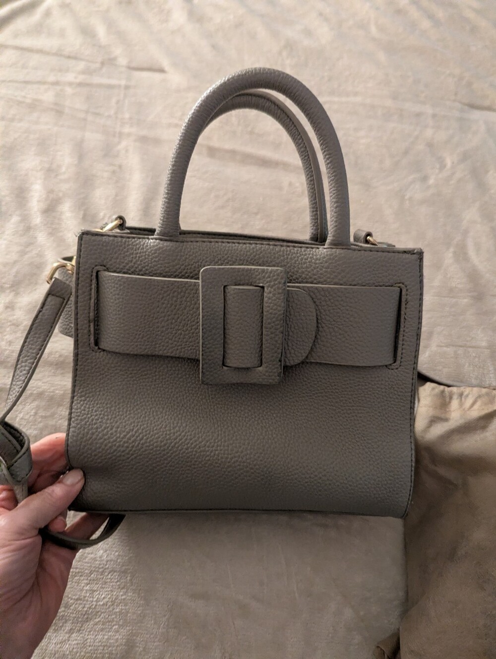 Source Unknown Gray Pebbled Top-Handle Satchel with Buckle Accent